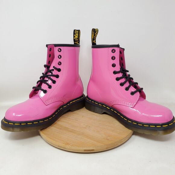 Dr Martens 1460 Boots Womens 6 Pink Patent Leather 8 Eye Lace Up Punk Rave Docs - Picture 5 of 15